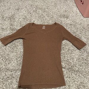 Wassio Tan Ribbed Knit Top